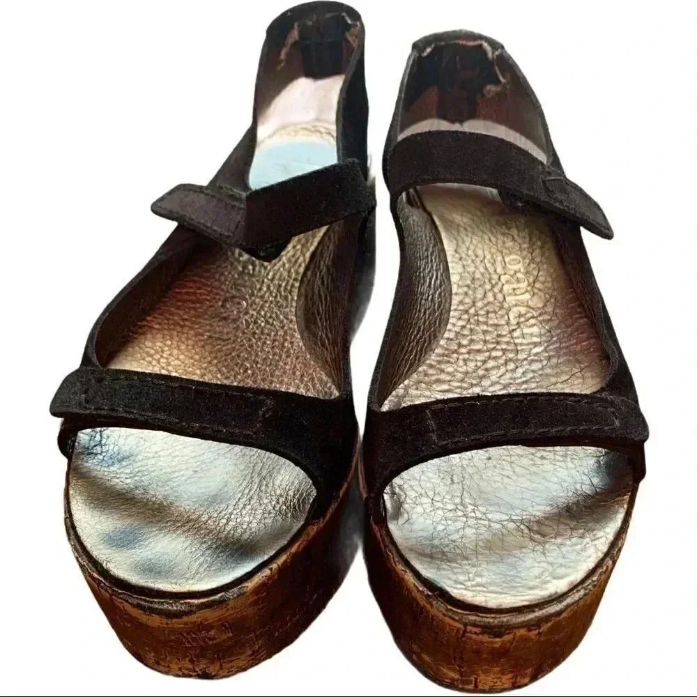 Pedro Garcia Black Wedge Platform‎ Sandals Size 36